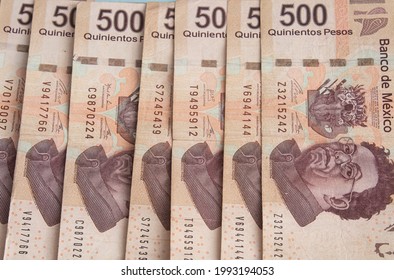 A closeup shot of Mexican pesos