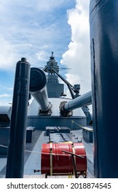 A Closeup Shot Of A New Metal Battleship Guns