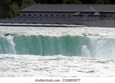 A Closeup Shot Of The Niagara Falls And Robert Moses Niagara Power Plant In The Background In New York, United States