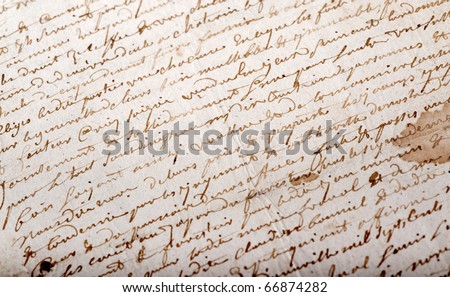  Close-up shot on an old manuscript written in French