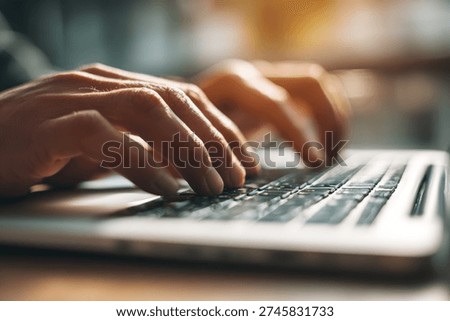 A close-up shot of a person's hands actively typing on a laptop keyboard, highlighting the interaction with technology and the focus on work or communication.