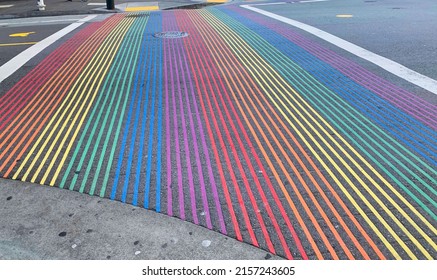 A Close-up Shot Of A Rainbow Crosswalk In Castro San Francisco 