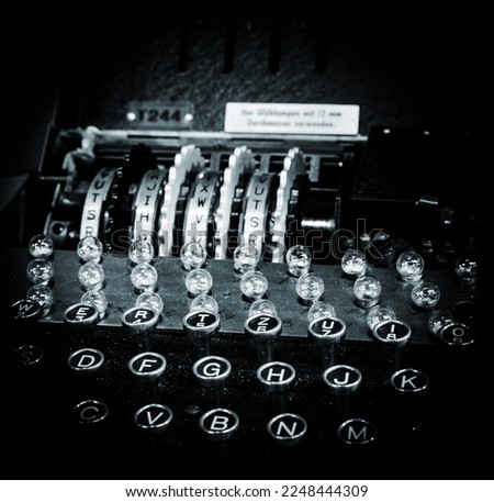 A closeup shot of a rare German World War II 'Enigma' machine keyboard
