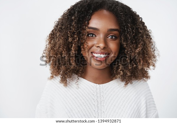 Closeup Shot Relaxed Joyful Africanamerican Young Stock Photo