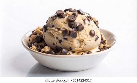 A close-up shot of a scoop of chocolate chip cookie dough ice cream in a white bowl. - Powered by Shutterstock