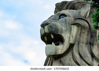 Closeup Shot Of The Sentosa Merlion, Singapore, March 30, 2020