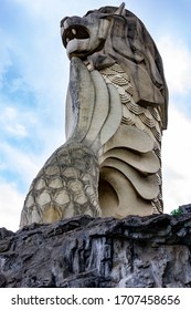 Closeup Shot Of The Sentosa Merlion, Singapore, March 30, 2020