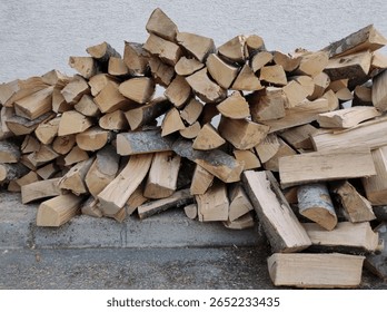 A closeup shot of a stack of firewood