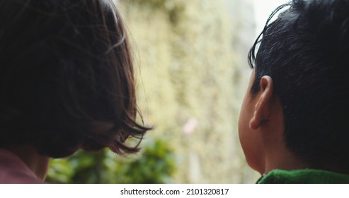 A Close-up Shot Of Two South Asian Kids From The Back Of The Head