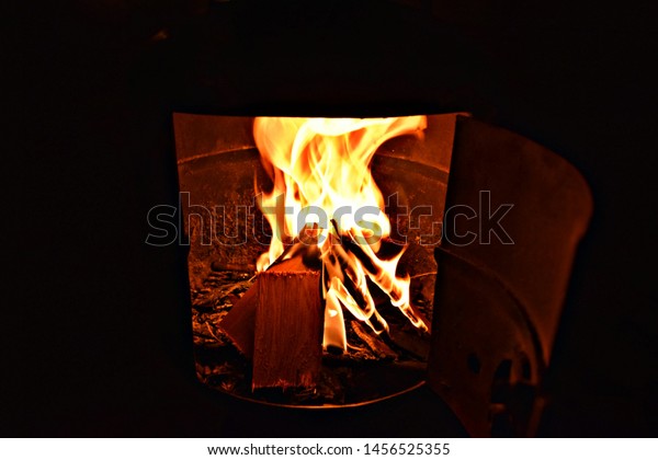 Closeup Shot Wood Burning Stove Burning Stock Photo Edit Now