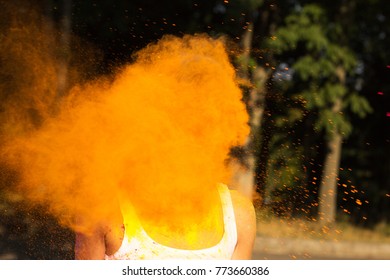 Closeup Shot Young Woman Exploding Orange Stock Photo 773660386 ...