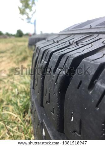 Closeup sideshot of a Large Tire