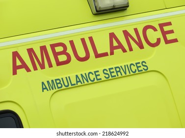 Closeup Of Sign On NHS Ambulance Vehicle