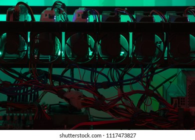 Closeup Silhouette Of DIY Crypto Mining Rig