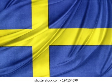 Closeup of silky Swedish flag