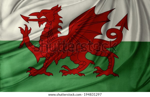 Closeup of silky Welsh\
flag