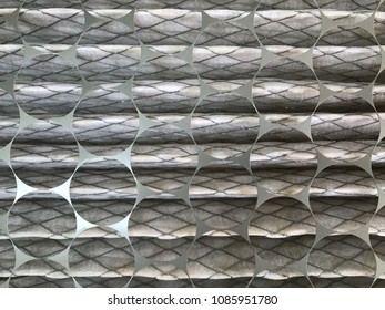 Closeup Of Silver Metal Mesh On White Paper Of Fume Extractor Filter For Textured Background Or Backdrop