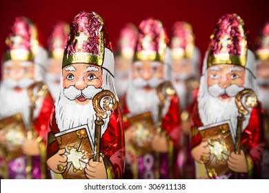 Close-up of Sinterklaas. Saint  Nicholas chocolate figurine of  Dutch character of Santa Claus