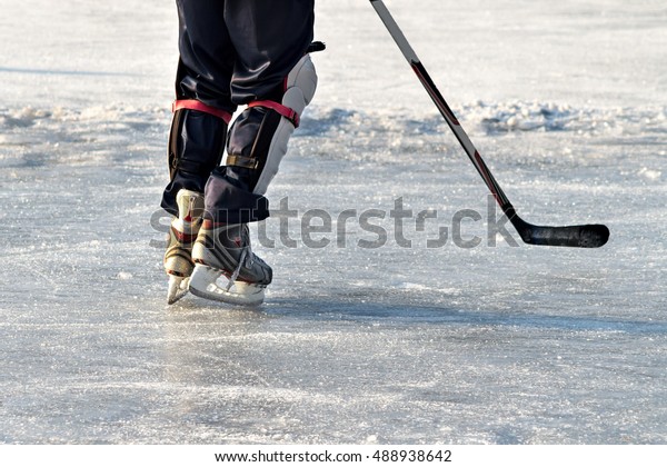 Closeup Skates On Player Feet During Stock Photo Edit Now