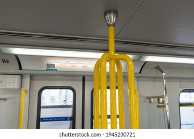 Close-up SkyTrain Canada Line Subway Carriage Handrail.