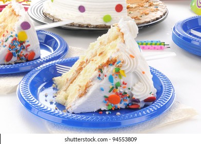 Closeup of a slice of birthday cake