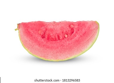 Closeup Of Sliced Pink Guava Isolated On White Background