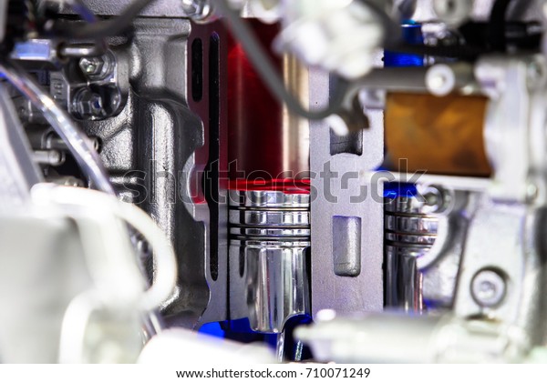 Closeup to slide new\
piston car engine.