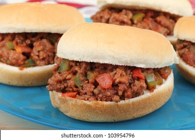 Closeup Of Sloppy Joe Sandwiches On A Platter