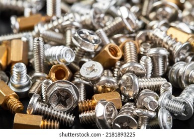 Close-up Of Small Bolts For Computer Equipment And Computer Assembly