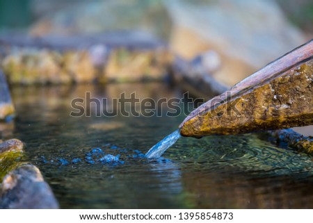 closeup small wellspring, flow into a pipe