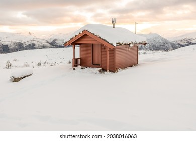 A Closeup Of A Small Wooden House At Dinglavatnet  Volda, Norway 