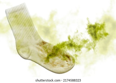 Closeup Of Smelly Dirty Sock On White Background