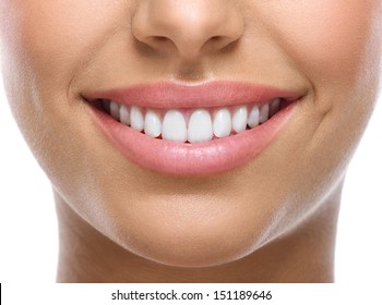 closeup of smile with white healthy teeth 