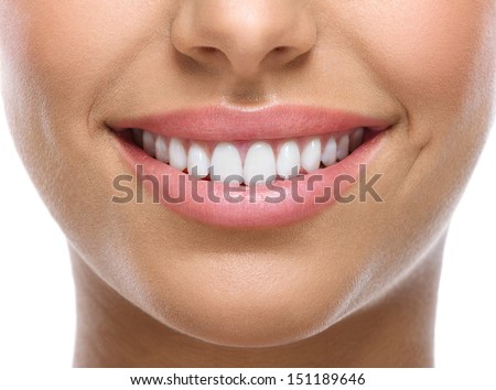 closeup of smile with white healthy teeth 
