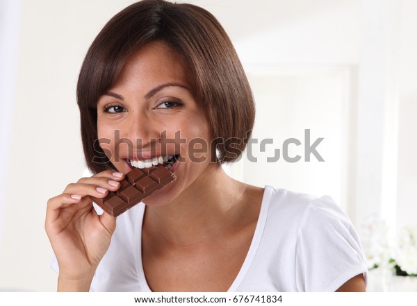 Closeup Smilinghappy Woman Short Dark Brown Stock Photo Edit Now