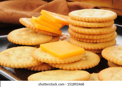 Closeup Of A Snack Plate Of Cheese And Crackers