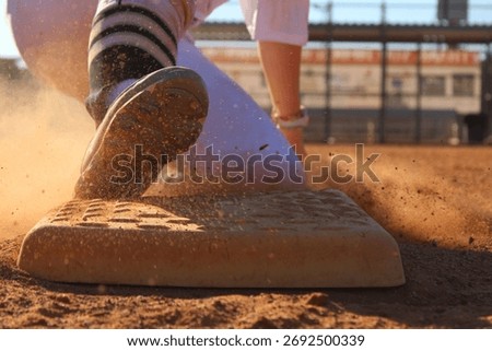 Closeup of Softball Runner Touching Base During Game