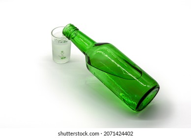 Close-up Of Soju Bottle And Soju Glass