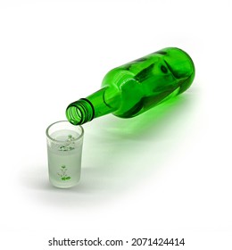 Close-up Of Soju Bottle And Soju Glass