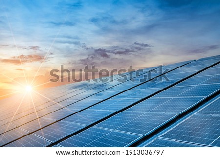 Close-up of Solar cell farm power plant eco technology.landscape of Solar cell panels in a photovoltaic power plant.concept of sustainable resources.