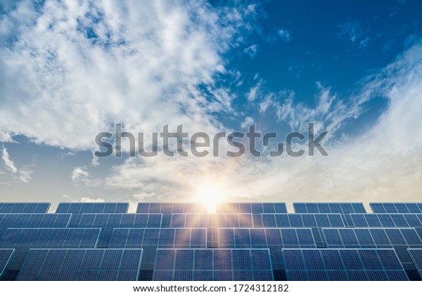 Close-up of Solar cell farm power plant eco\
technology.landscape of Solar cell panels in a photovoltaic power\
plant.concept of sustainable\
resources.