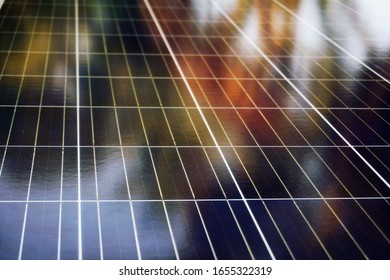 Closeup Of A Solar Panel Erected In An Agricultural Farm For Pumping Water To Irrigate Crops. Atmanirbhar Bharat. Make In India.                             