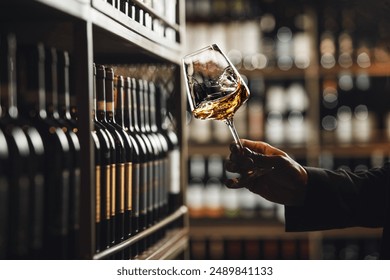 Close-Up of Sommelier Tasting White Wine in Dimly Lit Cellar