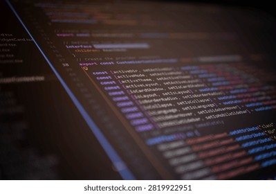 Close-up of source code displayed in a modern code editor, representing software development, programming, coding workflow, application architecture, debugging, web technology.
