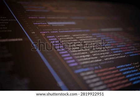 Close-up of source code displayed in a modern code editor, representing software development, programming, coding workflow, application architecture, debugging, web technology.