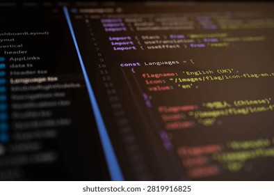 Close-up of source code displayed on a computer screen, representing software development, programming, coding, web application, developer workflow, technology, debugging, and digital innovation.
