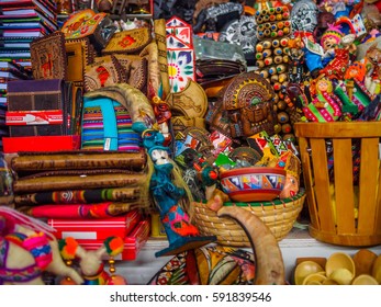 Close-up Of Souvenirs Of Peru, In A Market Of Cusco