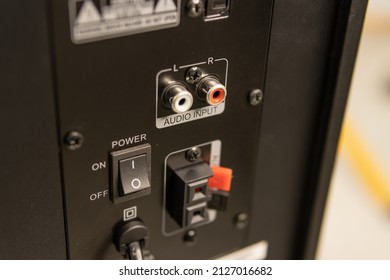 Close-up of the speaker connectors on the back of the AV receiver