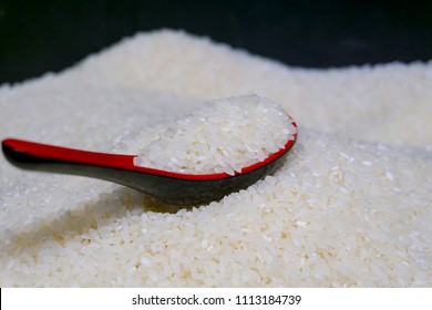 closeup a spoon of japanese rice