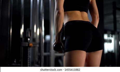 Closeup Of Sportive Womans Butts And Sweaty Back, Female Tough Workout In Gym